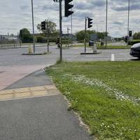 At Garrard Way, use the crossing to continue straight ahead.  Garrard was a Swindon factory that manufactured turntables until the 1980s.