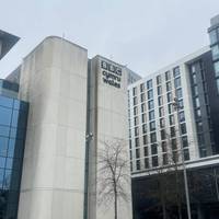 Just ahead of you is the BBC building. Turn left to continue with us.