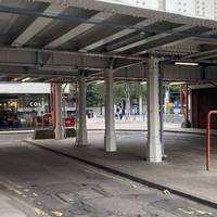 Walk under the railway bridge and cross diagonally over towards the right by Costa.