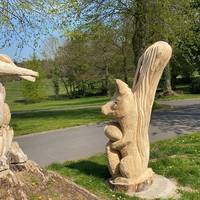 On the left you will come across a brilliant sculpture created by one of our local artists from a tree which came down in a storm.