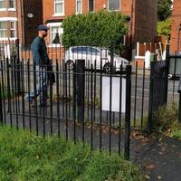 Pass through the kissing gate, which may be too narrow for some users and turn right along the pavement.