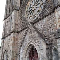 You'll soon pass the church with it's impressive  rose window. Take a moment to consider the skill involved building a place like this.