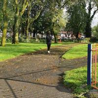 At the junction of paths by the play area, turn right on the slightly downhill path (not the path alongside the play area).