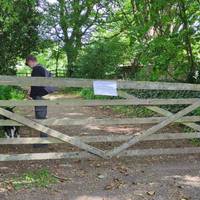 Squeeze through the left hand side of the gate.