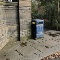 Start the walk from the park entrance opposite Falinge Park High School. The left-hand edge of the paving is almost level with the pavement.