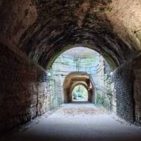 You are now in the tunnel. Stop to admire the impressive structure. When ready continue straight ahead.