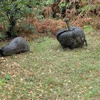 Spot the giant apple and pear sculptures  just inside the orchard created by Isle of Wight chainsaw carver and wood sculptor, Paul Sivell.